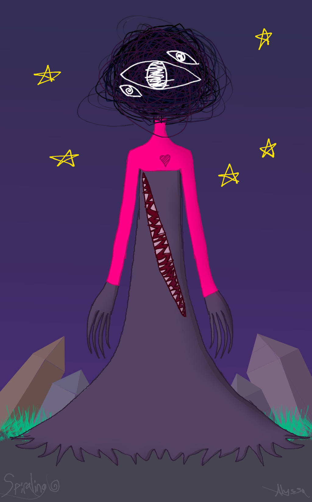 person with spiral head